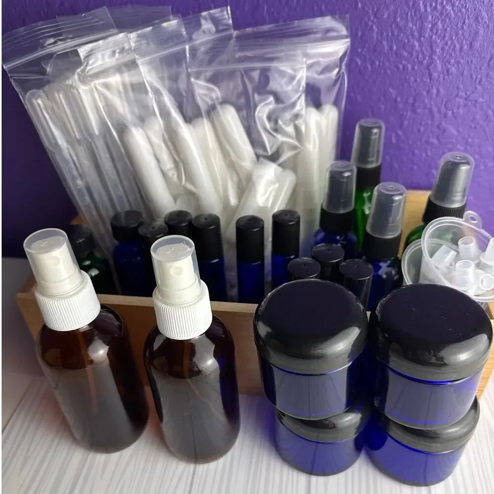 HUGE Lot Essential Oil Supplies Roller Bottles Inhalers Blue Jars Sprayer NEW #2